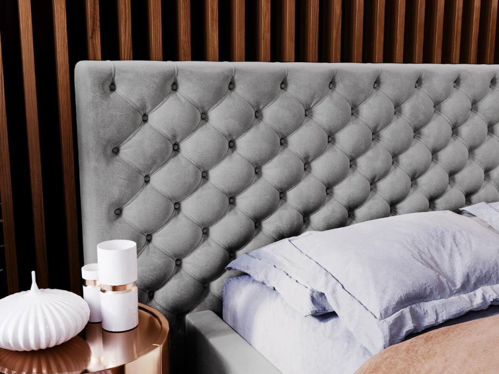 Lit rembourré avec rangement - 160x200 - lit double - Mobenze - gris - Mobenze VBPI17223