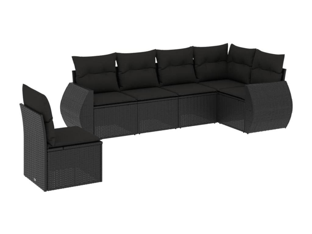 Salon de jardin 6 pcs avec coussins noir résine tressée WMQA97800
