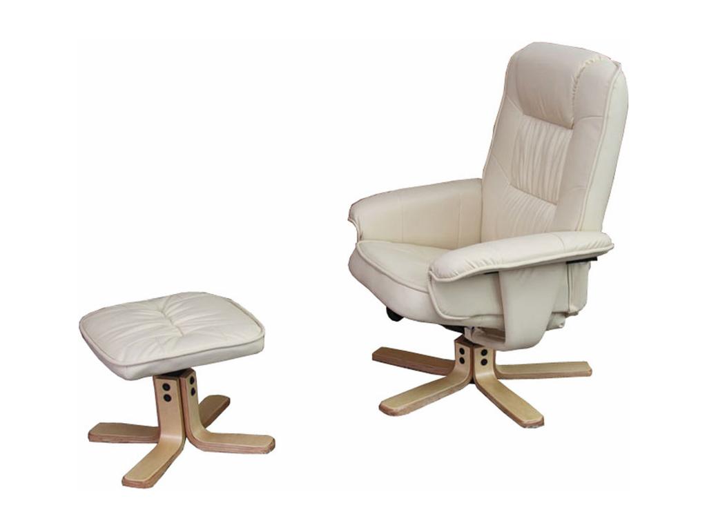 Fauteuil Boislis /de relaxation M56 avec pouf simili-cuir crème HGUW71898
