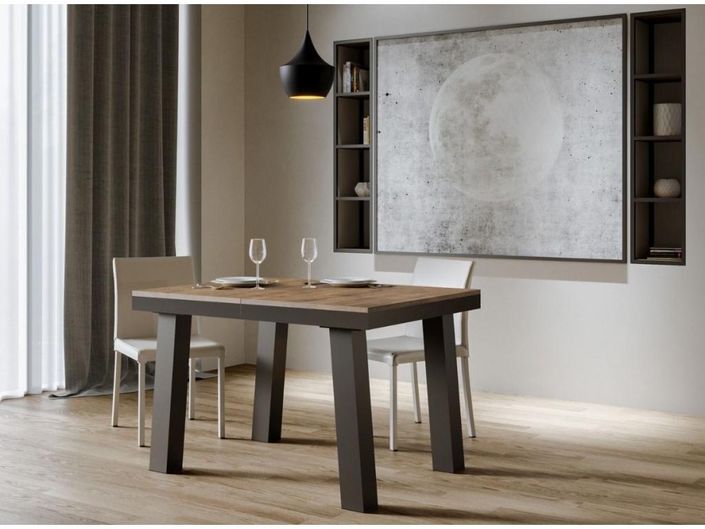 Table extensible 6 à 16 places L 120 à 380cm bois foncé et cadre métal anthracite Boislis KMZO34920