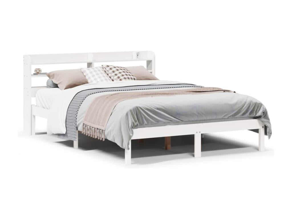 Cadre de lit sans matelas blanc 135x190 cm bois de pin massif JKRQ35586