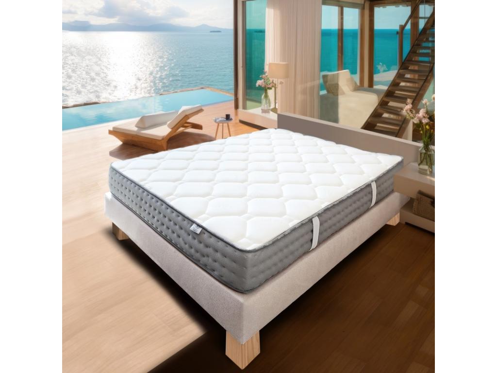 Ensemble Sommier beige 20cm Matelas Boislis 20 cm mousses haute densité ferme face été/hiver 160x200cm YGOW75641