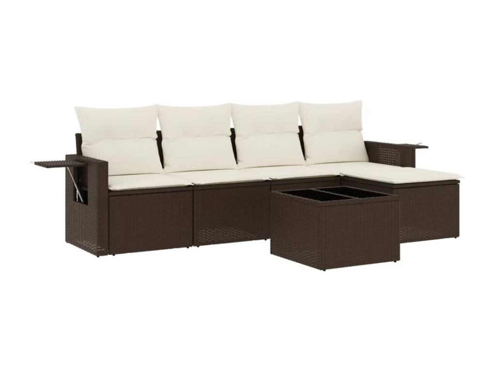 Salon de jardin avec coussins 6 pièces marron résine tressée NDDJ60531