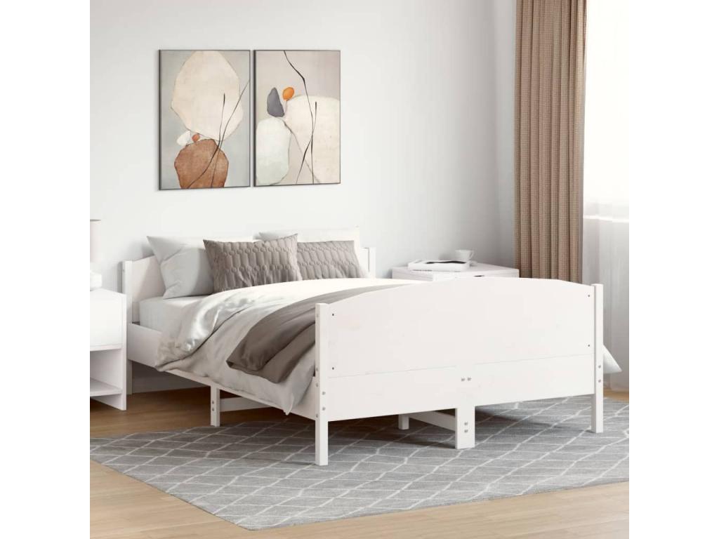Cadre de lit avec tête de lit blanc 150x200 cm bois pin massif GYDA14679