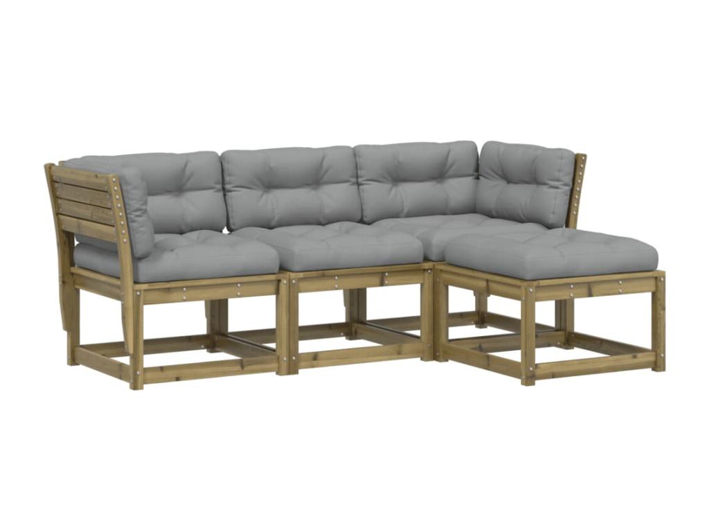 Salon de jardin 4 pcs avec coussins bois de pin imprégné YSAX03886