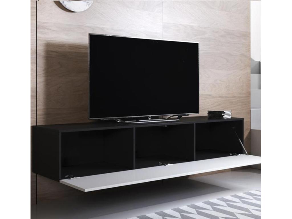 Meuble tv mural pour Salon Salle à manger en Noir et Blanc avec 260x40x165cm Boislis 7 BDRG31908