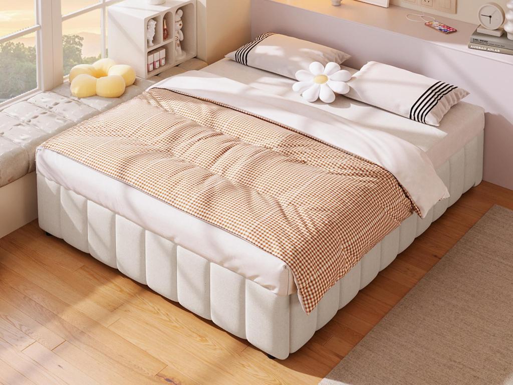 Lit coffre capitonné en lin - 140x200 cm - sans tête de lit - Beige ORCK61153