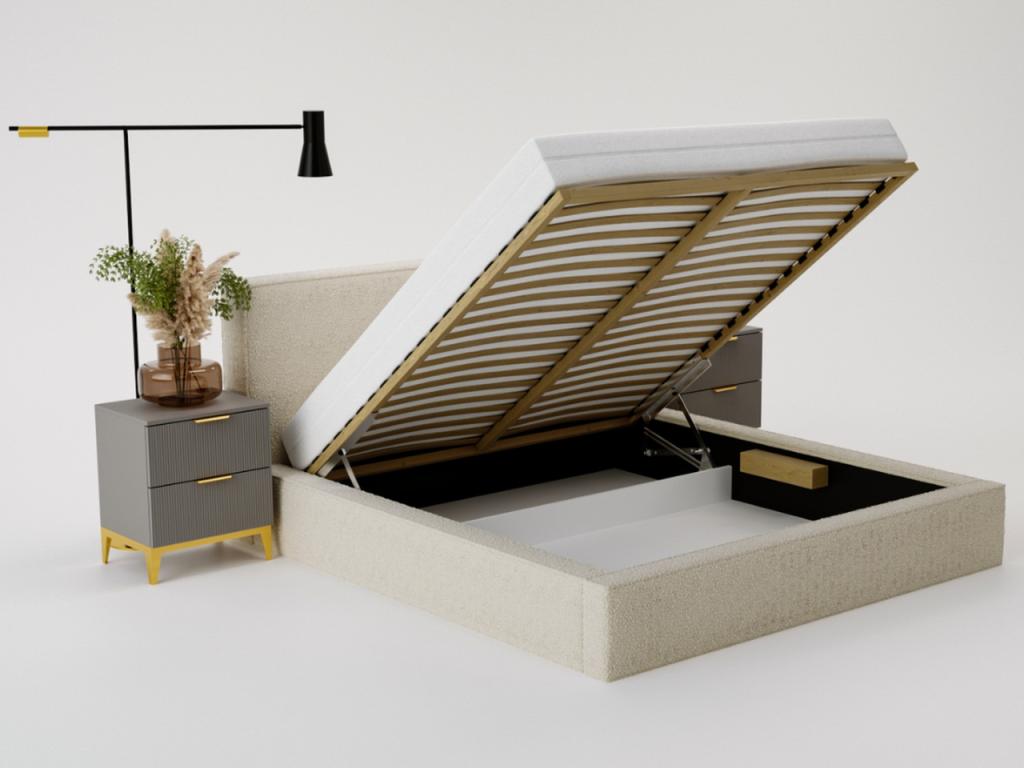 Lit rembourré avec rangement - 120x200 - lit double - bouclé - marron - Boislis ORGV59209