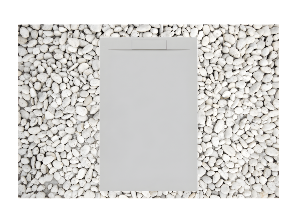 Receveur de douche 200x85 cm GRIS Boislis Ligne Boislis PLUS en résine et poudre de marbre avec grille latérale en résine de marbre QPCB57856