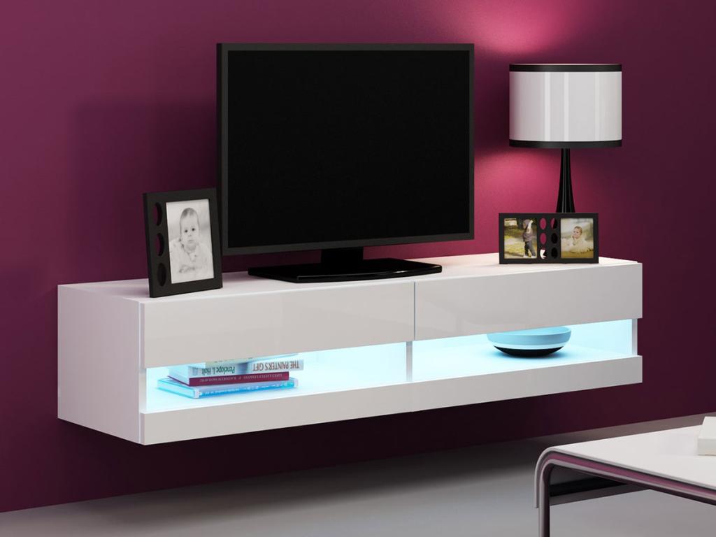 Meuble TV Boislis 121 Blanc - Blanc brillant Le nombre de portes 2 140x30x40cm KJWZ27343