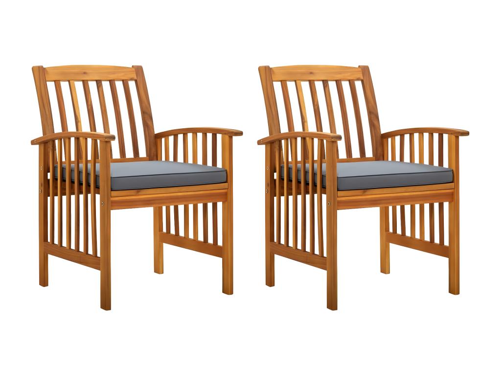 Chaises à manger de jardin lot de 2 et coussins Boislis massif UPHH20184