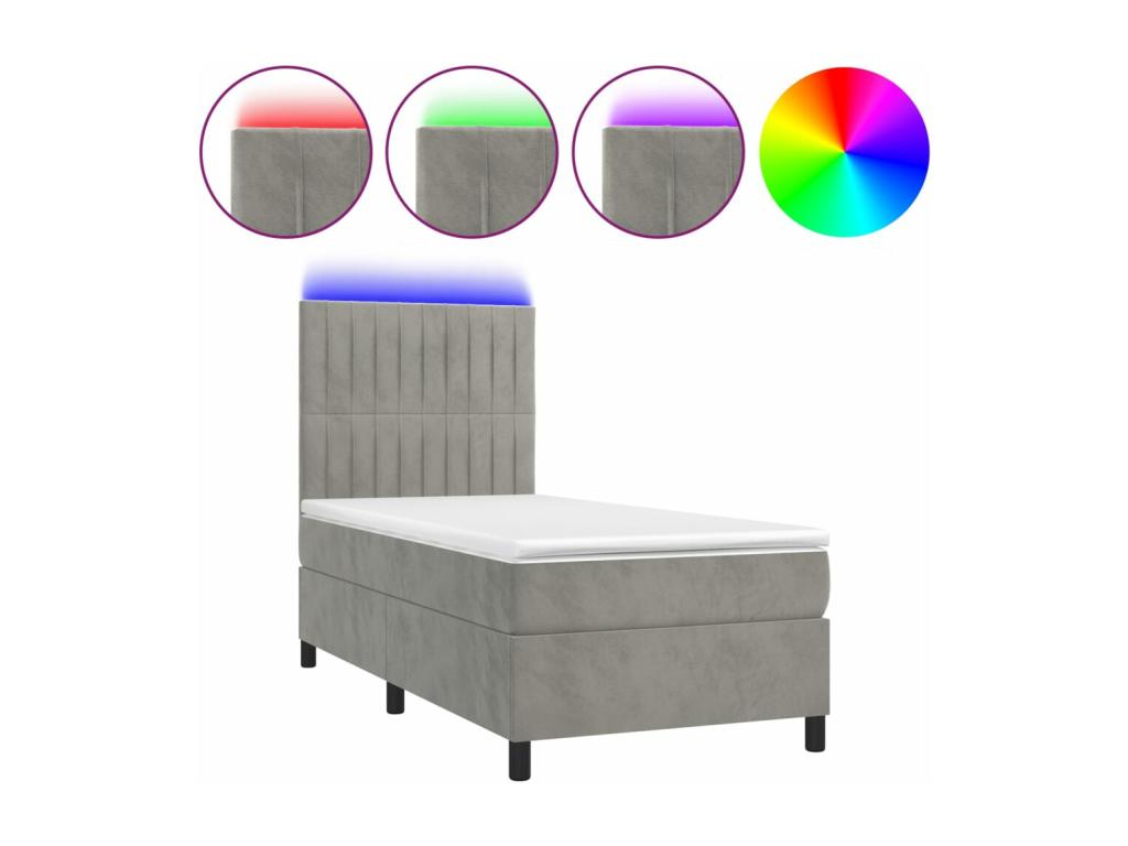 Sommier à Boislis de lit matelas LED Gris clair 90x200cm Velours FOXT14640