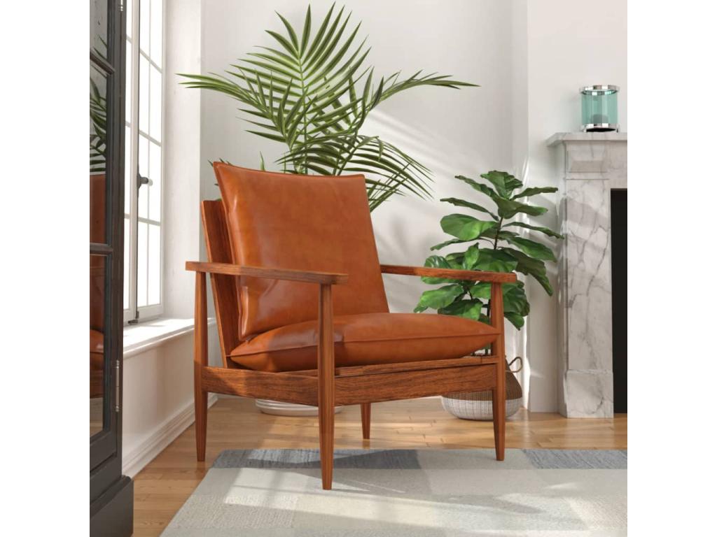 Fauteuil Marron Cuir véritable avec bois d'Boislis UOQJ76947