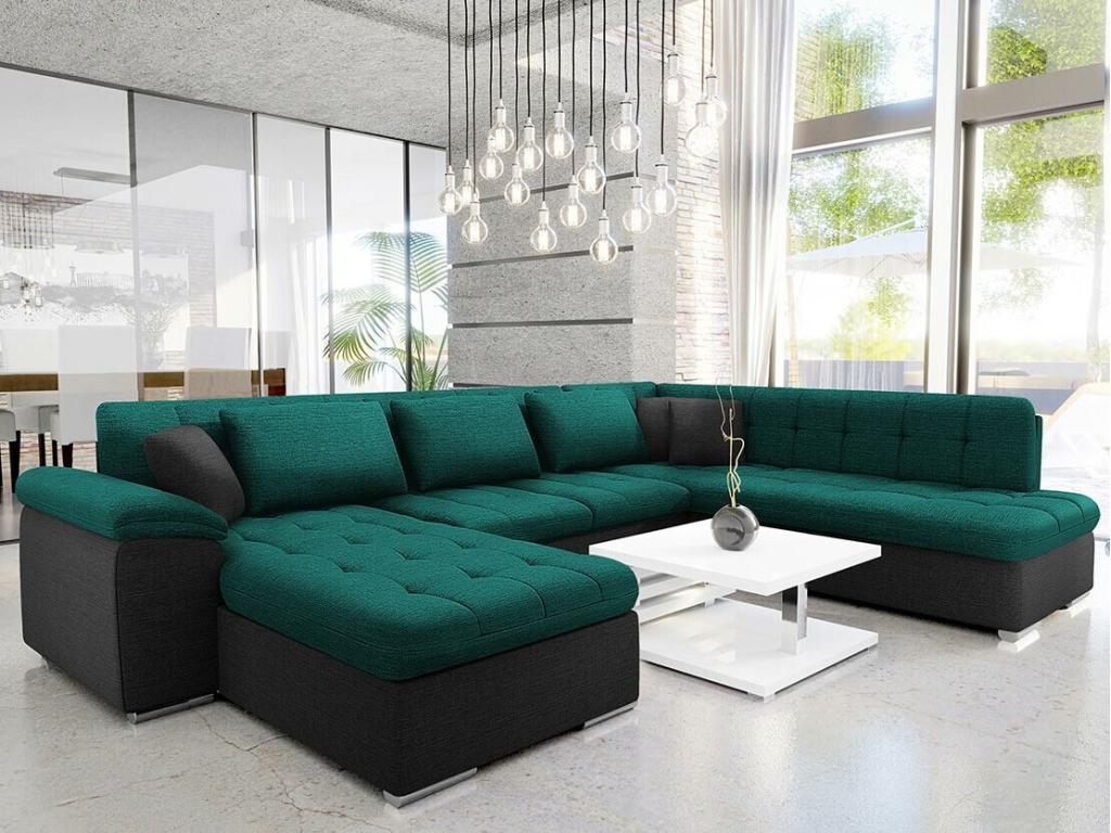 Canapé d'angle Boislis 128 Vert Fonction de couchage 348x205x76cm GOUA66657