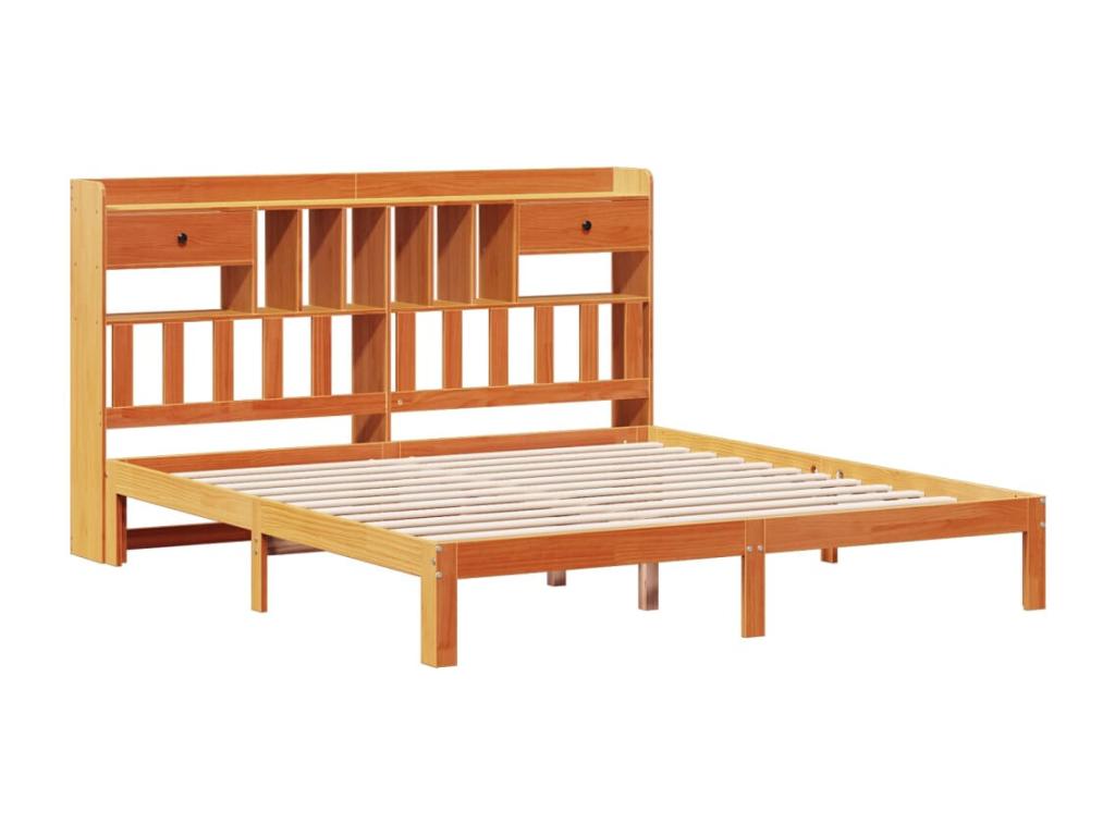Lit bibliothèque sans matelas cire marron 180x200 cm pin massif HAZF62650