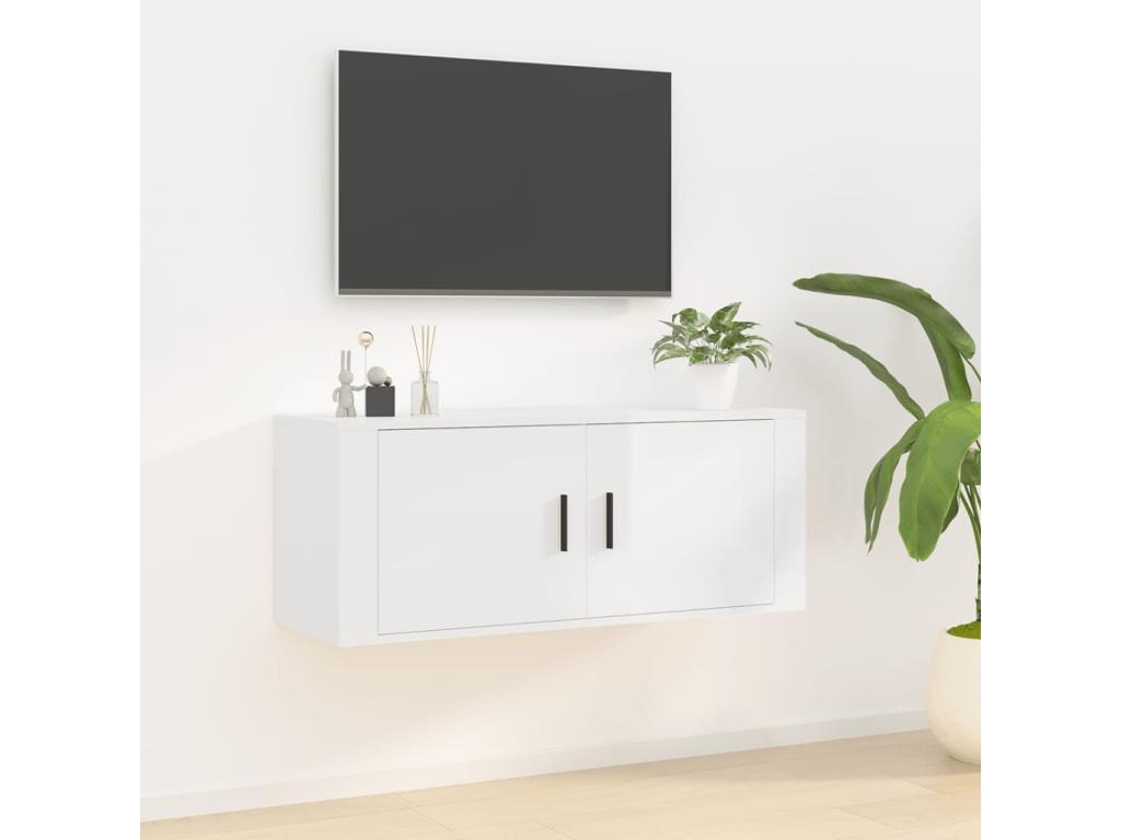 Meuble TV mural Blanc brillant 100x34,5x40 cm WEYM44115