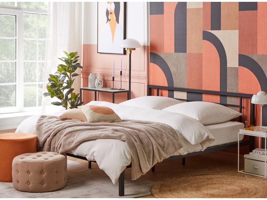 Lit avec sommier Métal Boislis 180x200 cm Noir WQVB17137