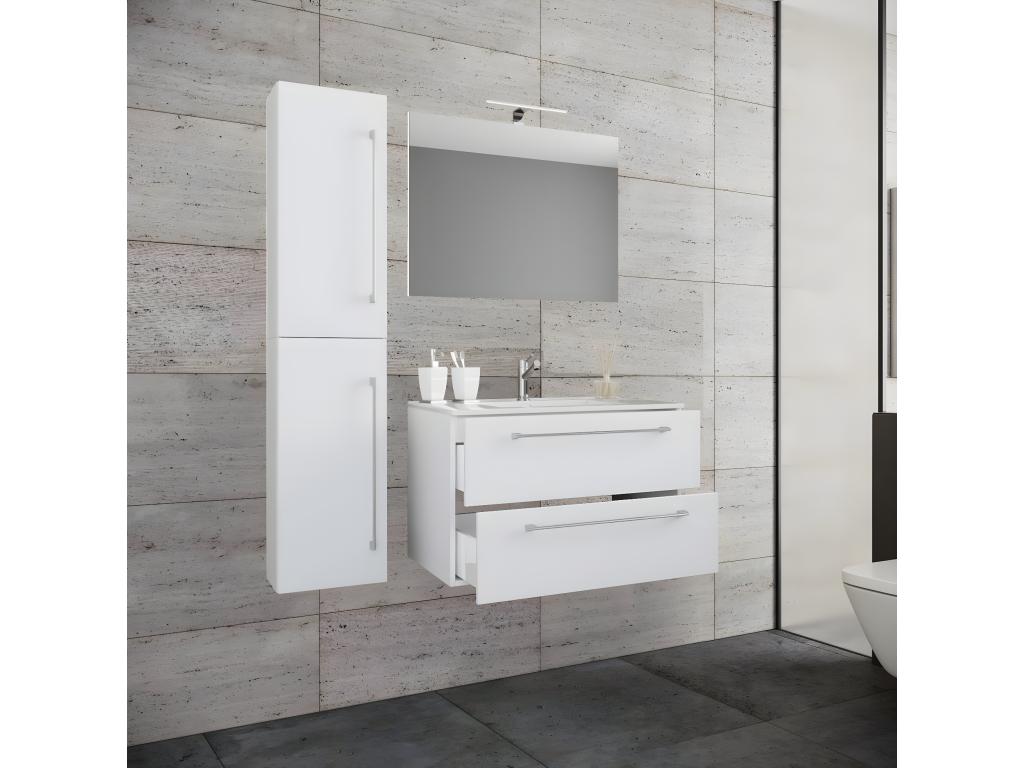 Boislis 4-pièces lavabo meuble de salle de bains ensemble lavabo Boislis tiroir miroir blanc - 60 CDCK49480