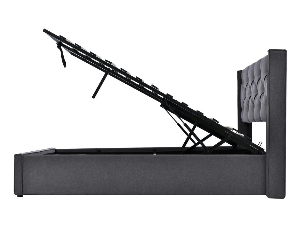 Lit coffre 140x200 cm rembourré en coton sommier inclus gris foncé JIDS19076