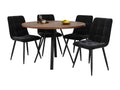 Ensemble table ronde 4 chaises en velours noir sans accoudoirs - P 80 x H 75 cm - Bois MDF - Coloris noyer RTSP15602