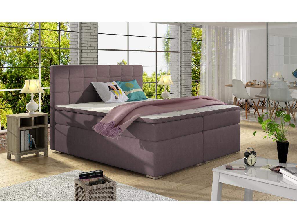 Lit chambre d'hôtel avec matelas tissu parme Boislis-140x200 TCOL68137