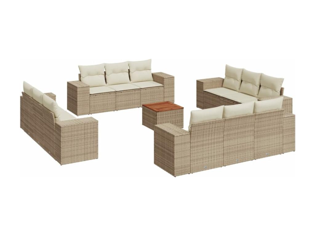 Salon de jardin avec coussins 13 pcs beige résine tressée APCZ47514
