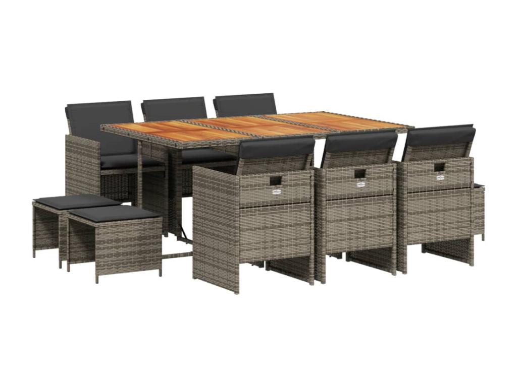 Ensemble à manger de jardin 11 pièces avec coussins gris poly rotin DIDS31811