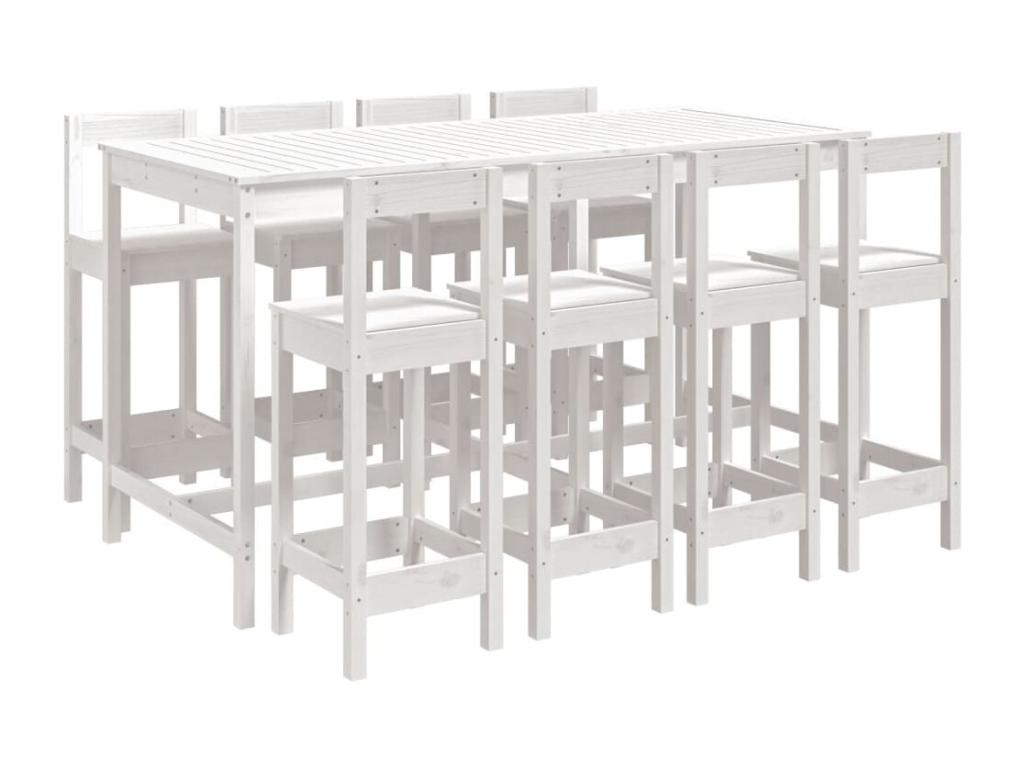 Ensemble de bar de jardin 9 pcs blanc bois de pin massif VJGK29866