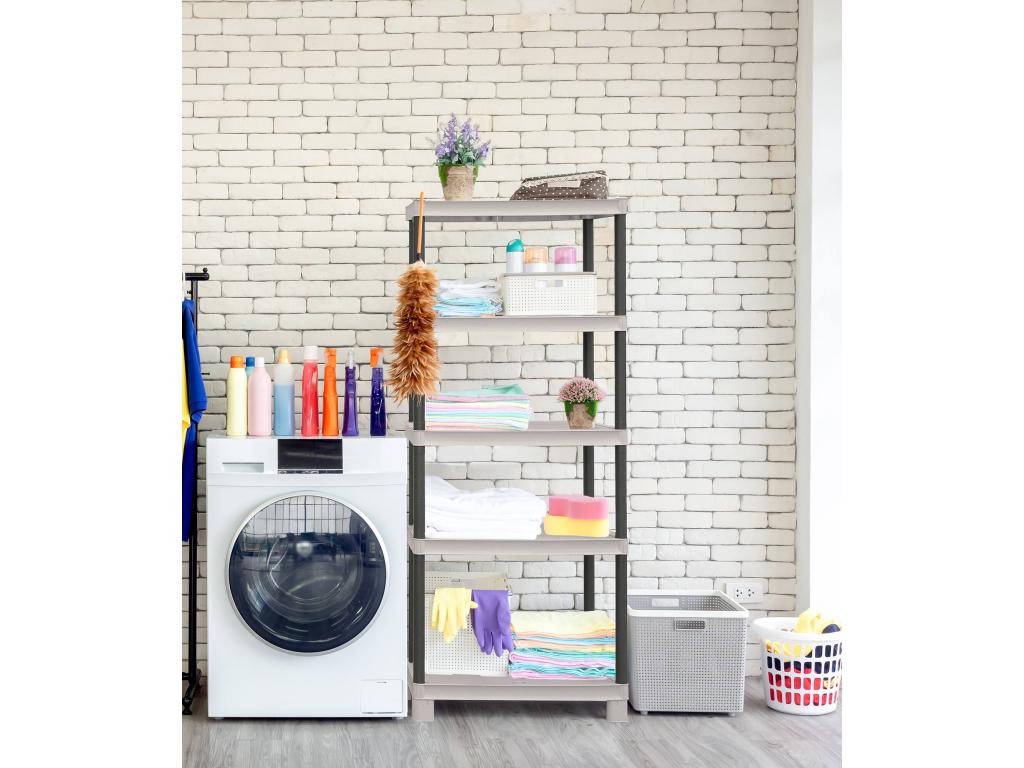 Armoire d'extérieur Boislis Etagère d'extérieur Armoire de balcon polyvalente avec 3 étagères Made in Italy 70x35h172 cm Gris clair et noir SJNX23718