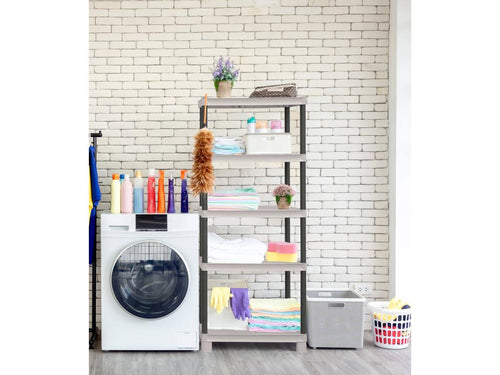 Armoire d'extérieur Boislis Etagère d'extérieur Armoire de balcon polyvalente avec 3 étagères Made in Italy 70x35h172 cm Gris clair et noir SJNX23718