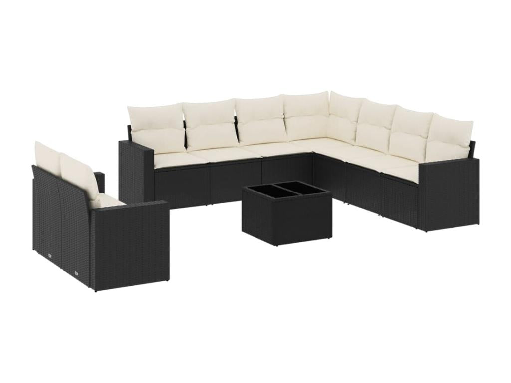 Salon de jardin 10 pcs avec coussins noir résine tressée VMMW74918