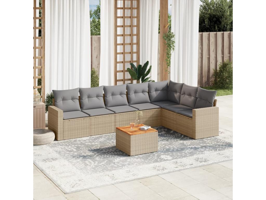 Salon de jardin avec coussins 8 pièces méBoislis beige résine tressée TGKL15078