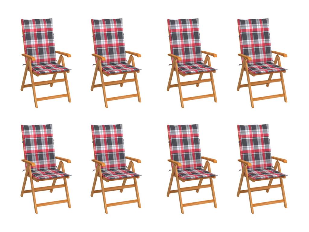 Chaises inclinables de jardin avec coussins 8 pièces Teck solide DXME65339