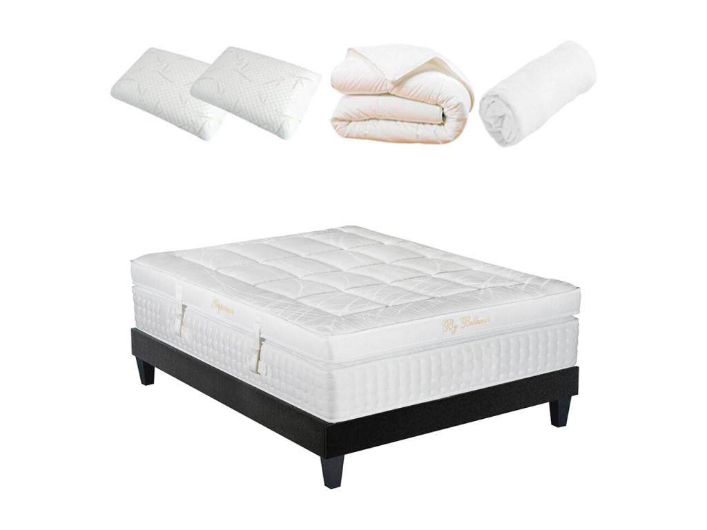Boislis LITERIE - Pack Prêt à dormir EMPEREUR 140x200 cm - Matelas Mémoire de forme Sommier Accessoires RNZC28941