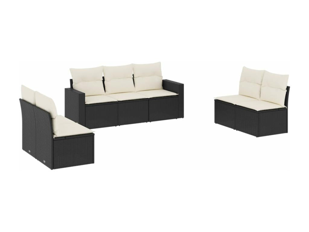 Salon de jardin 7 pcs avec coussins noir résine tressée VKVX97392