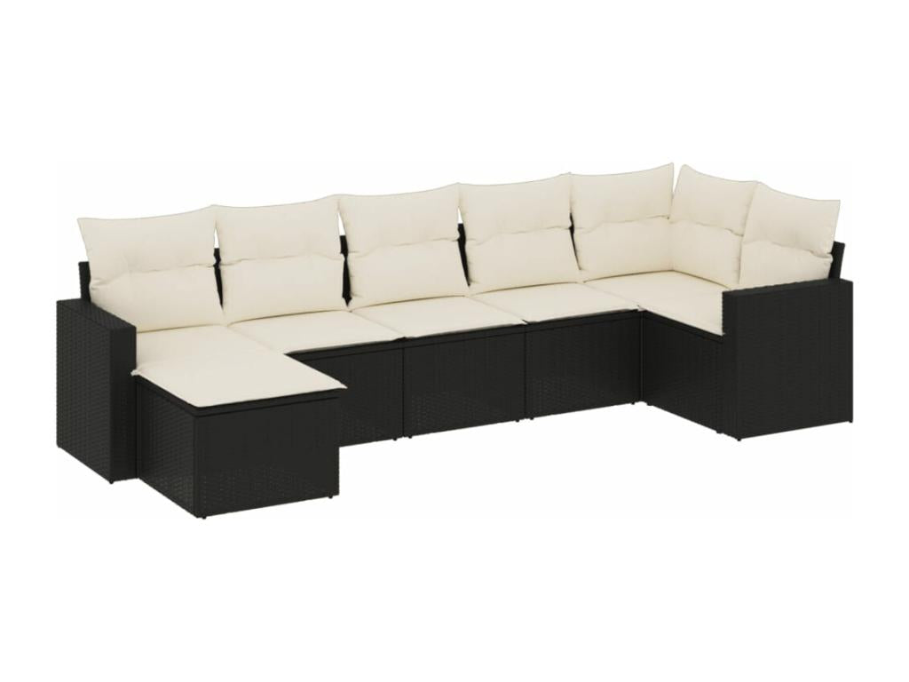 Salon de jardin 7 pcs avec coussins noir résine tressée XDWL26225