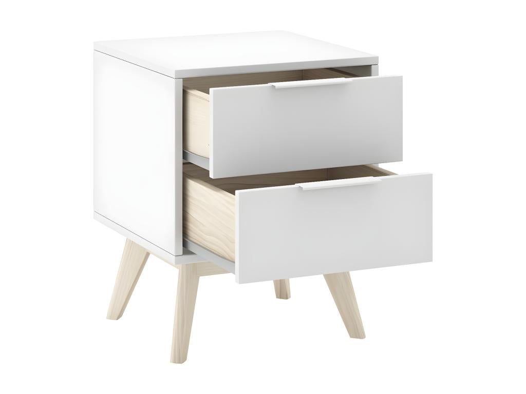 Boislis - Chevet Scandinave 2 Tiroirs Pin Massif Naturel et Blanc FPEG92219