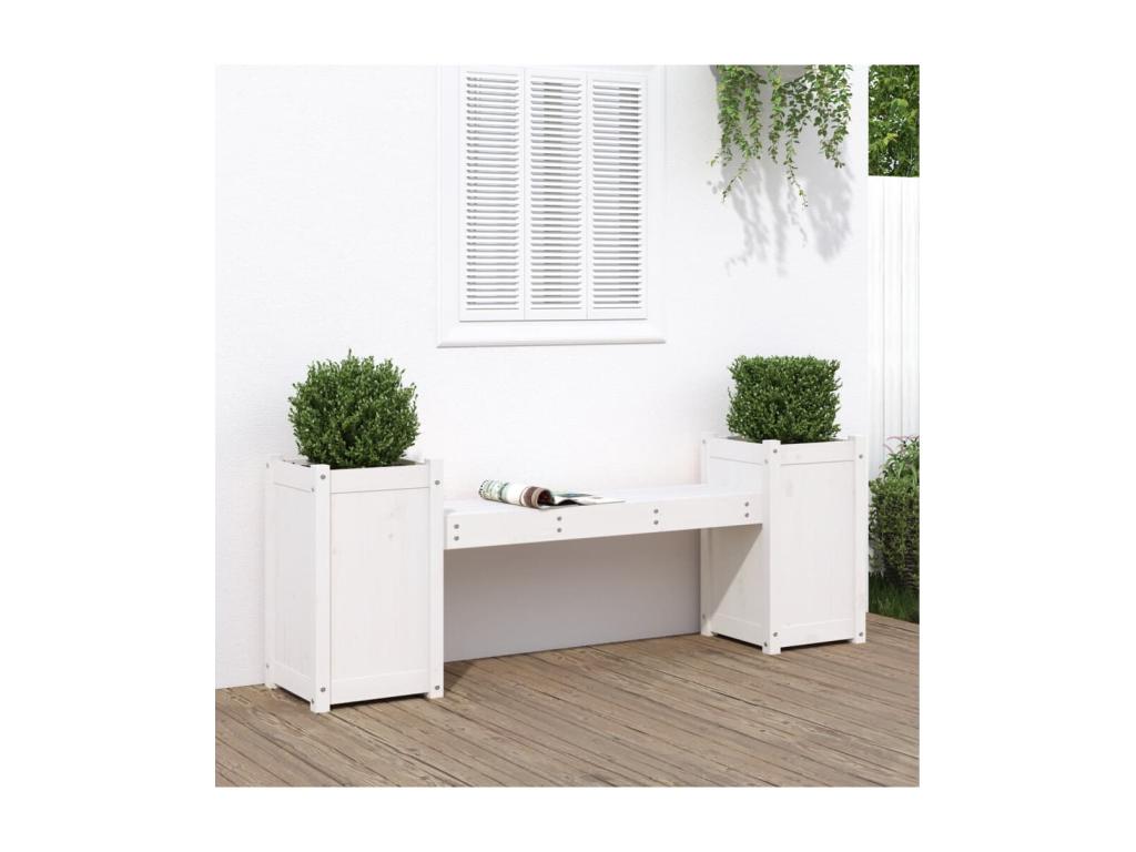 Banc avec jardinières blanc 180x36x63 Mobenze massif de pin BUZX24728