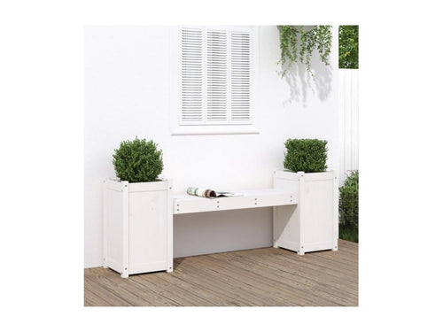 Banc avec jardinières blanc 180x36x63 Mobenze massif de pin BUZX24728