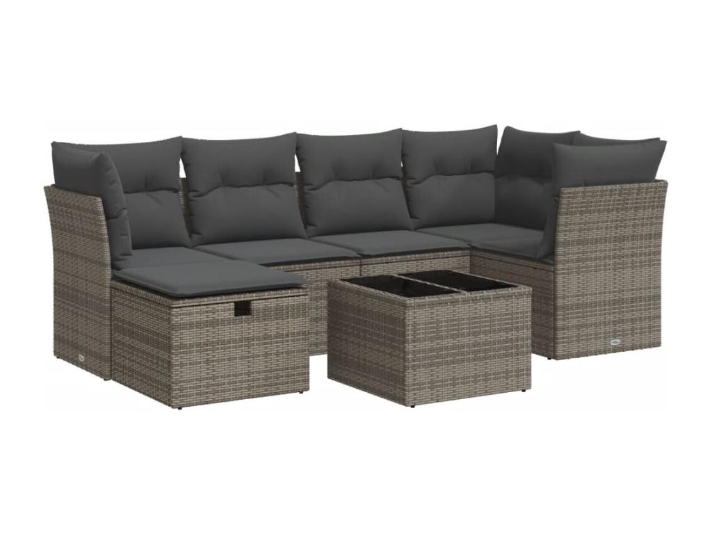 Salon de jardin avec coussins 7 pcs gris résine tressée AZZC50840