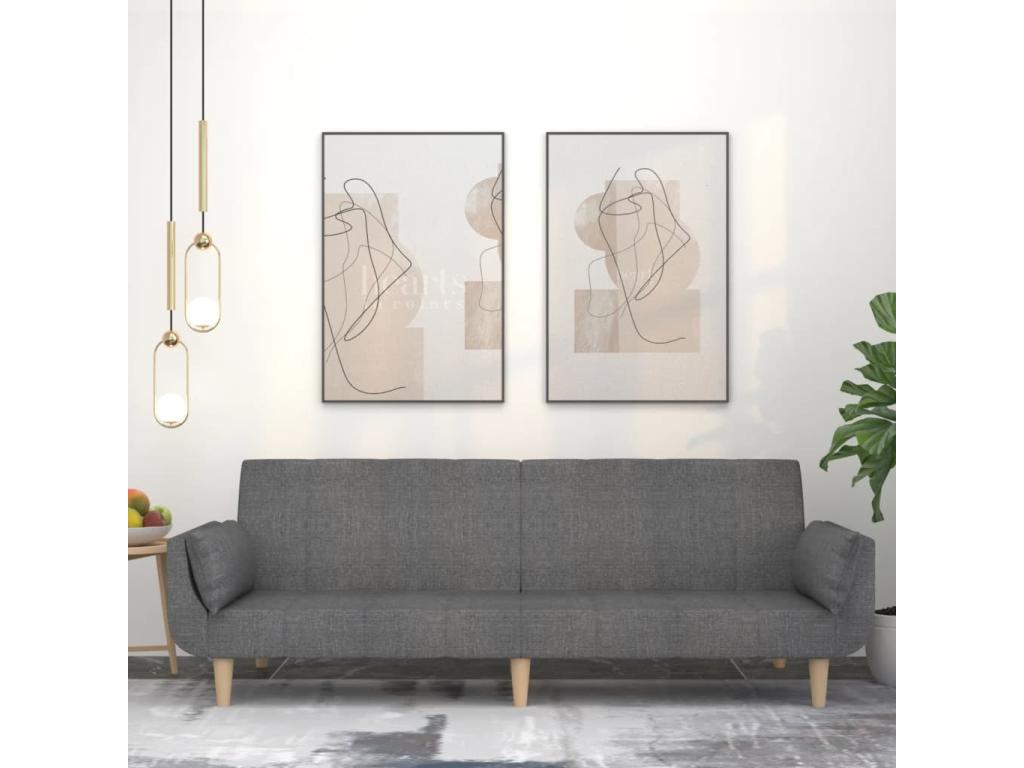 Canapé-lit à 2 places avec deux oreillers gris clair tissu JIIT03628