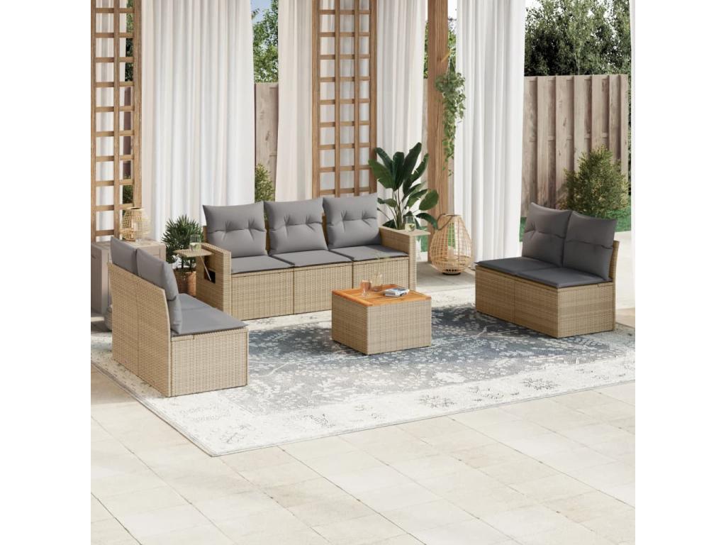 Salon de jardin avec coussins 8pcs méBoislis beige résine tressée ULEM28889