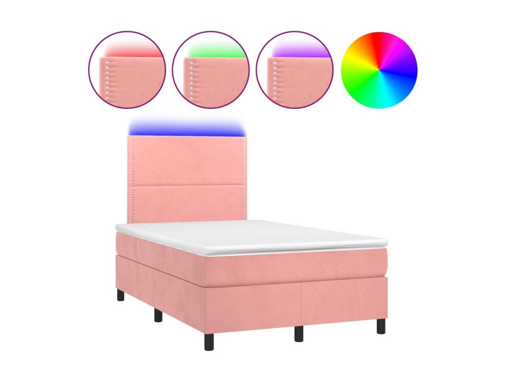 Sommier tapissier avec matelas et LED Rose 120x200cm Velours MLXN28465