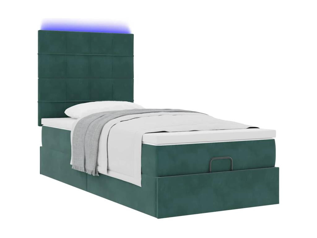 Cadre de lit ottoman avec matelas vert foncé 90x200 cm velours KWRK62434