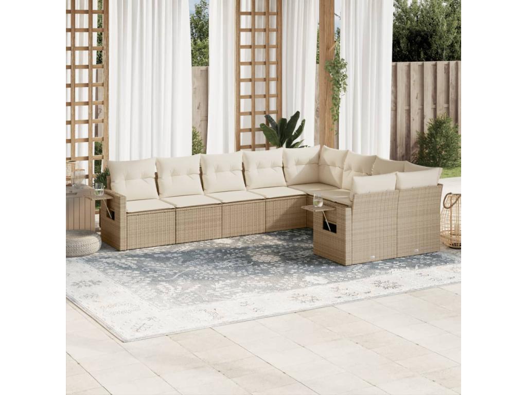 Salon de jardin avec coussins 9 pièces beige résine tressée LDSY69686