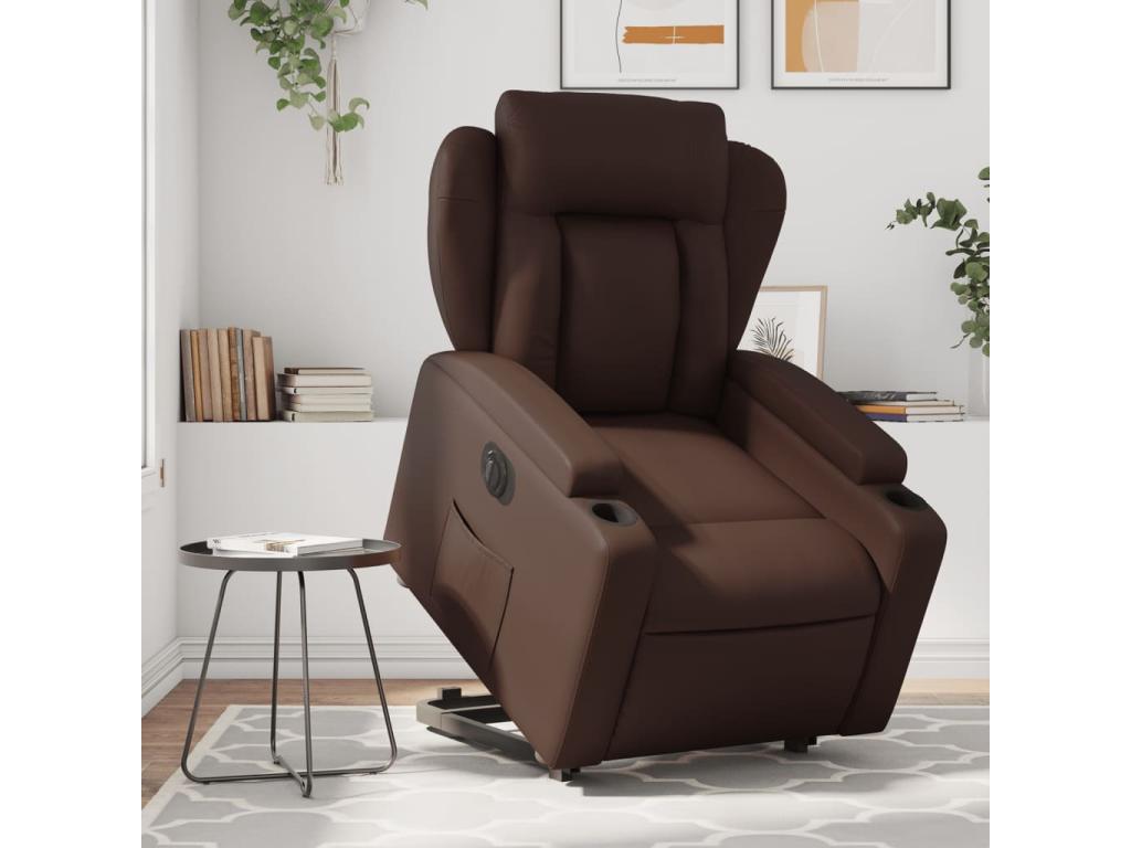 Fauteuil inclinable électrique marron similicuir JDOZ06299