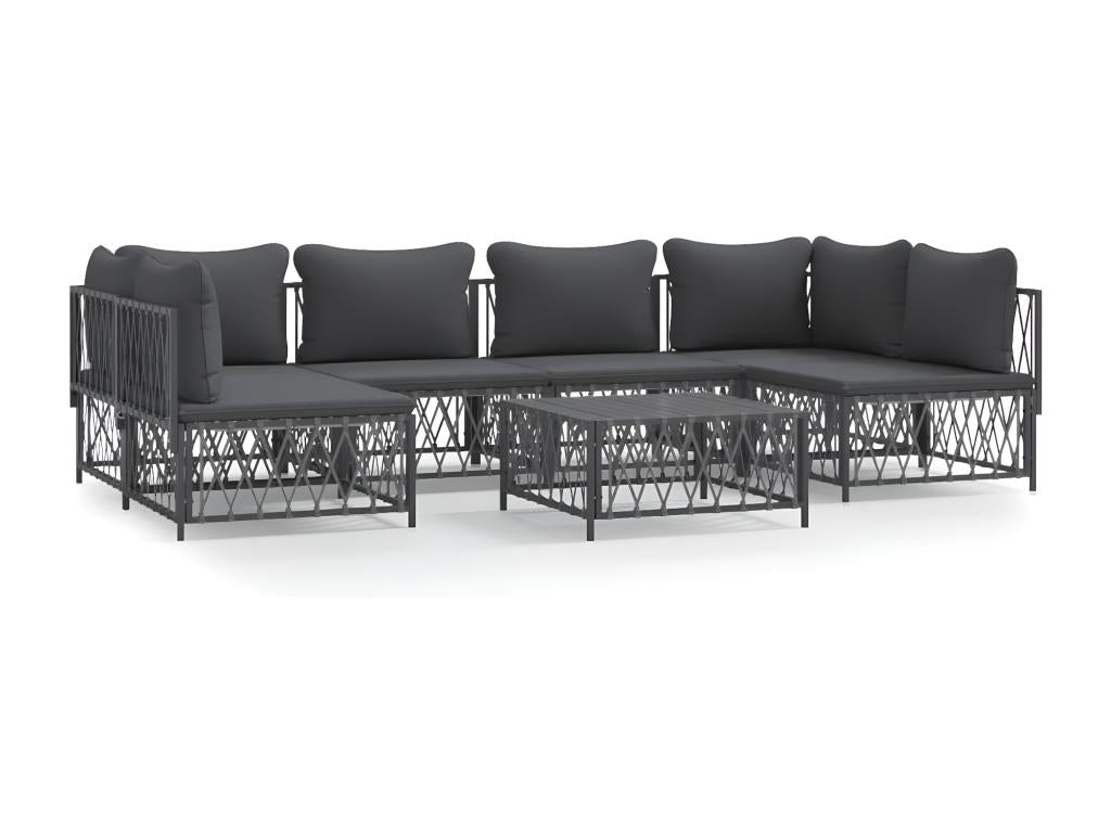 Salon de jardin 7 pcs avec coussins anthracite acier DQLV10976