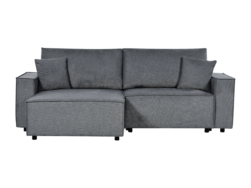 Canapé d'Angle à gauche Moderne Fonction Couchage Dossier Rembourré avec Coussins en Tissu Polyester Gris Foncé Boislis XNYT06752