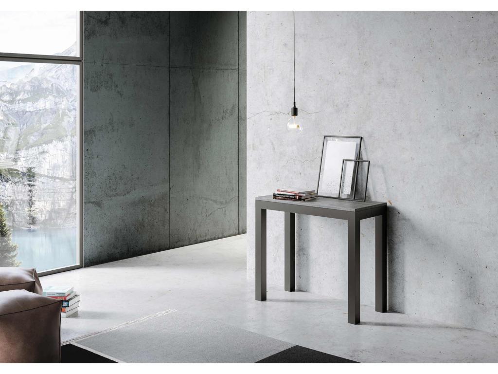 Console extensible 90x40/196 cm Everyday Small Evolution Gris Béton cadre Anthracite MNRE08056