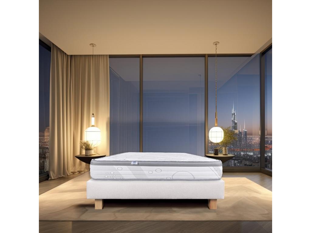 Ensemble Matelas Relaxation 26 cm ressorts ensachés ferme face été/hiver sommier beige ep20cm 160x200cm UWHD33414